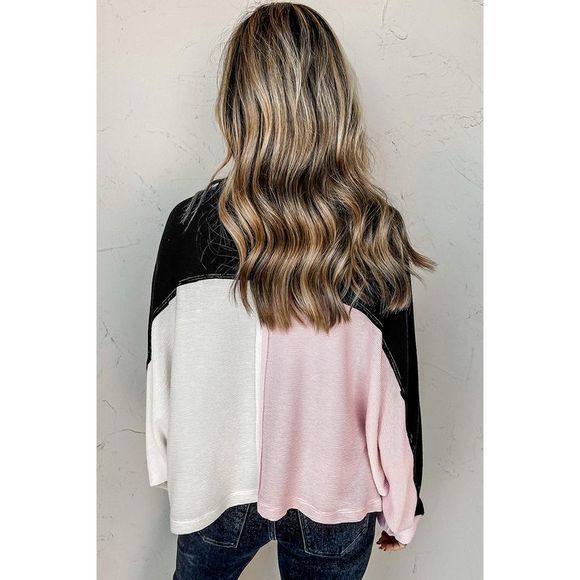 Azura Exchange  Multicolor Colorblock Flap Pockets Henley Collared Top - Picture 2 of 7